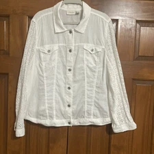 Chico’s Women’s Size 3XL White Linen Lace Sleeves Jacket