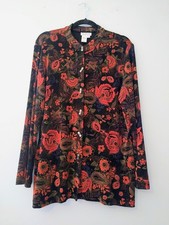 VTG Coldwater Creek Jacket/Blazer Slinky M Red Black Floral Paisley Boho Y2K