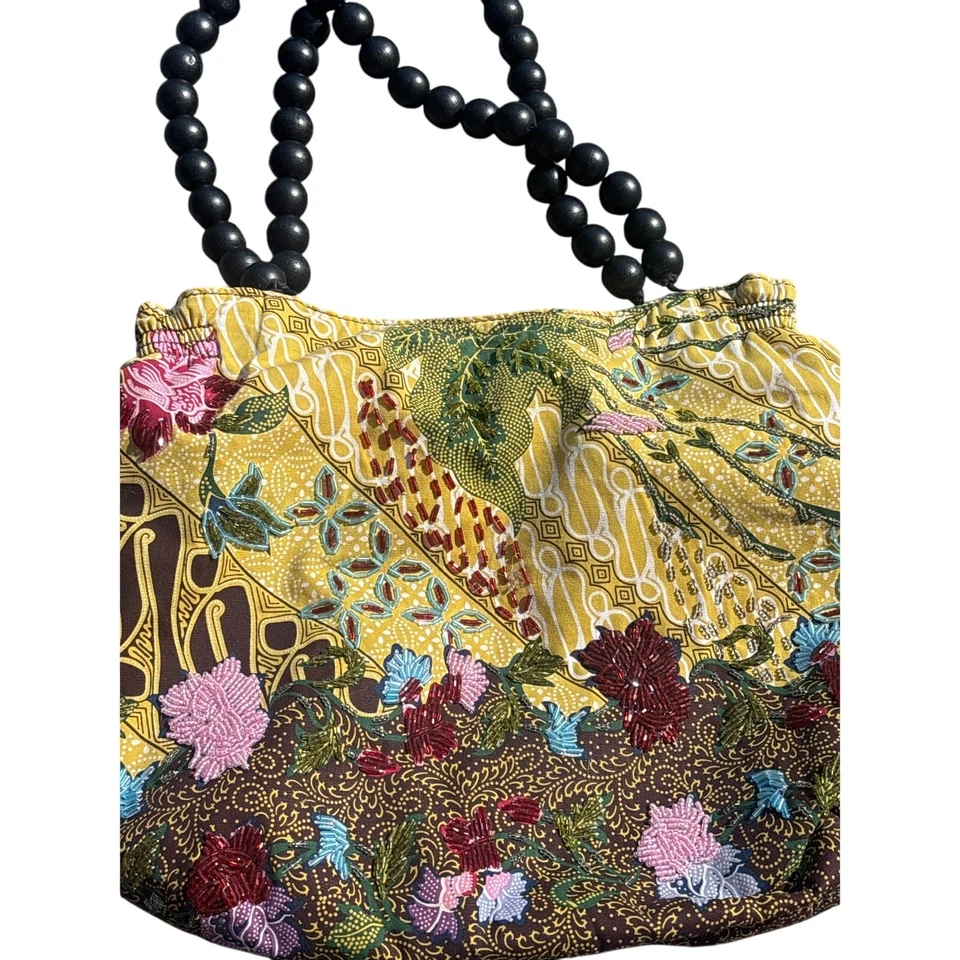 Bolso Nine West Y2K Boho con Cuentas Floral Madera Mango de Cuentas Forro Rosa Satinado Foto 2 de 4