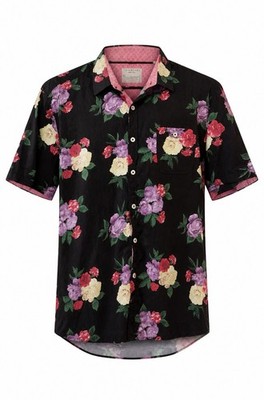 7 Diamonds Wallflower Floral Button Up Shirt Mens XL Black Pink Short Sleeve 