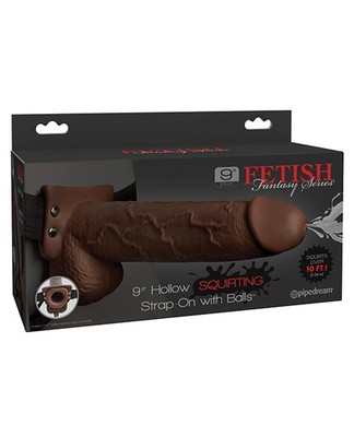 Fetish Fantasy Series 9'' Hollow Squirting Strap On w/Balls - Brown