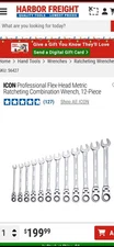 ICON Professional Flex-Head Metric Ratcheting Combination Wrench, 12-Piece