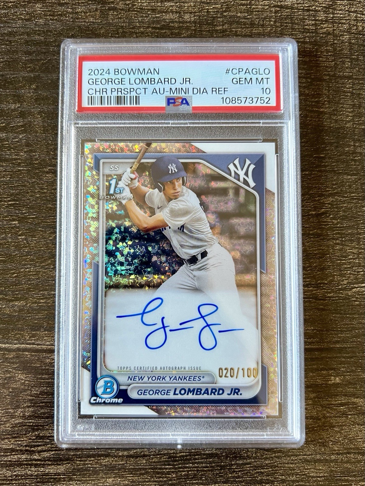 2024 Bowman Chrome 1st Prospect George Lombard Jr Mini Diamond Auto /100 PSA 10