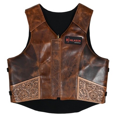 HS Medium Hilason Bull Riding Rodeo Floral Hand Carved Genuine Leather Vest
