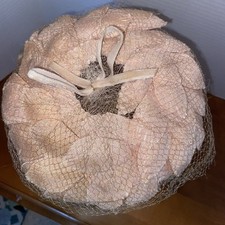 Vintage 50s 60s Pink Nylon Straw Half Hat with Veil Size Moldable AB1