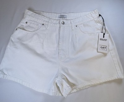 OAT New York White High Rise Mom Fit Denim Shorts 31 Cotton Button Pockets