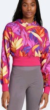 Adidas x Farm Rio Hoodie Women s XS Cropped Pink Birds of Paradise Sweatshirt