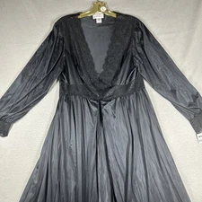 Shadowline Nightgown Lace Bodice Maxi Women's L Longsleeve Long Black