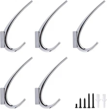 5 Pack Polished Aluminum Finish Wall Mount Hanging Hooks for Home Decor