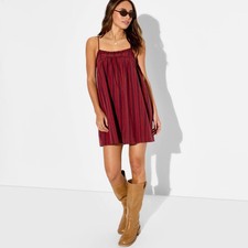 Women's Mini Trapeze Ruffle Edge A-Line Dress - Wild Fable Dark Red Striped L
