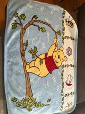 VTG Disney Winnie the Pooh Blue Plush Fleece Baby Blanket 30" x 44"tree branch