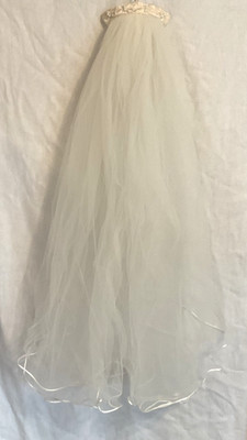 VTG Comb Bridal Wedding Veil White Mesh Headpieces by Toni Satin Pearl 36 