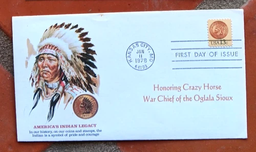 crazy horse OGALA SIOUX INDIAN CHIEF 1982 FLEETWOOD CACHET FDC 1978  UNADDR