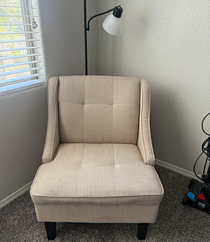 Beige Upholstered Accent Chair with Arms, Solid Pattern, Indoor, Adults