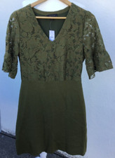 Women's Ann Taylor V-Neck Short Sleeve Olive Green Dress Size Small NWT Lace 36"