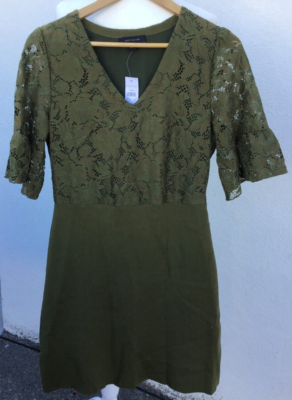 green emerald velvet dress Anne Dress Olive Branch/Lemon (cream ground)  The Coast Brand