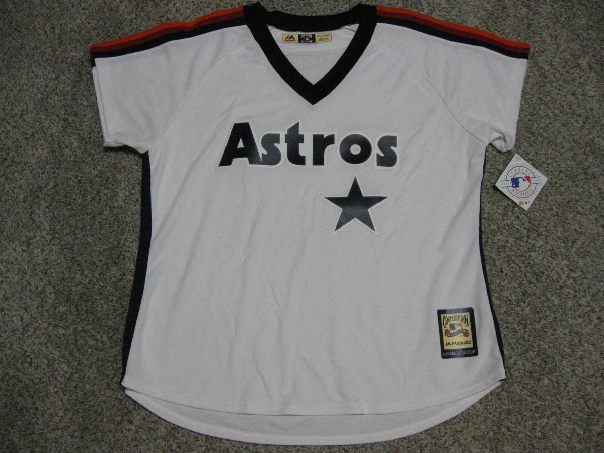 Houston Astros Womens XL White 1980's V-Neck Majestic CoolBase Replica  Jersey