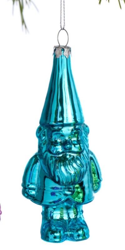 Bright Glass Gnome Christmas Ornament in Turquoise Blue by World Market 5"