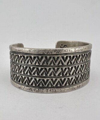 Vtg Stewart Billie Navajo Tufa Cast Sterling Silver Woven Cuff