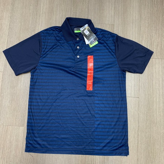 PGA Tour Pro Series Athletic Fit Polo Golf Shirt Striped Dark Blue Size M | eBay