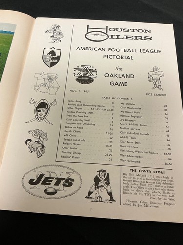 1965 Houston Oilers vs Oakland Raiders AFL American Football League Program - Picture 2 of 7