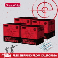 GreatWhip 100PCS 12g CO2 Cartridges for Pellet Guns BB Airsoft Guns High-Grade