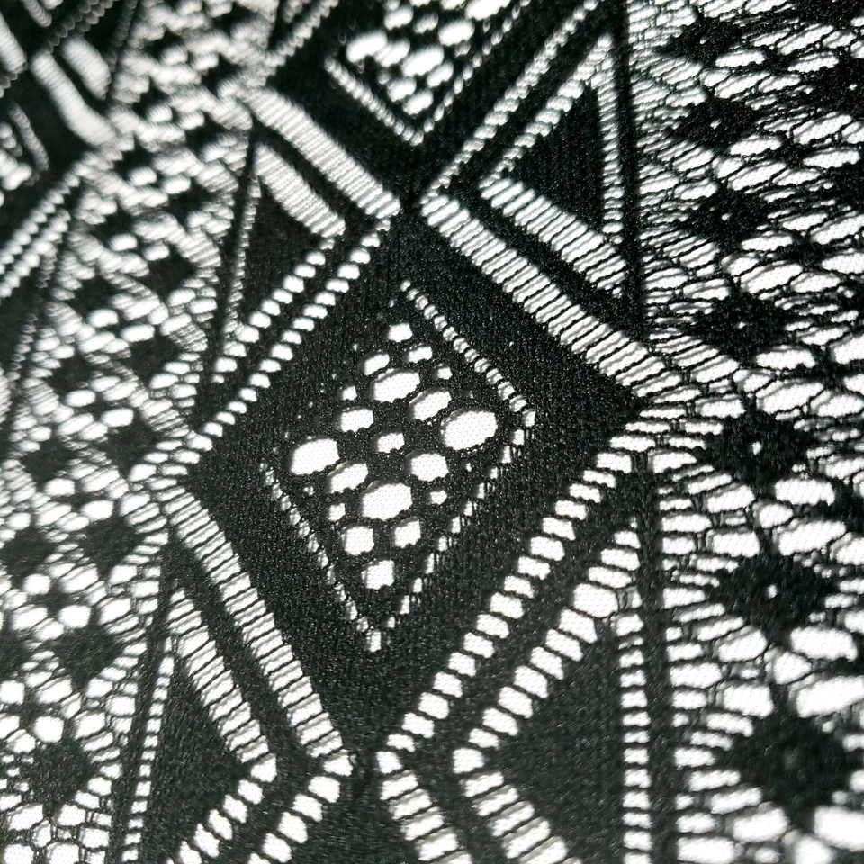 BLACK DIAMOND STRIPE LACE FABRIC 54" BY THE YARD GOTHIC GEOMETRIC LACE - Image 2 of 4