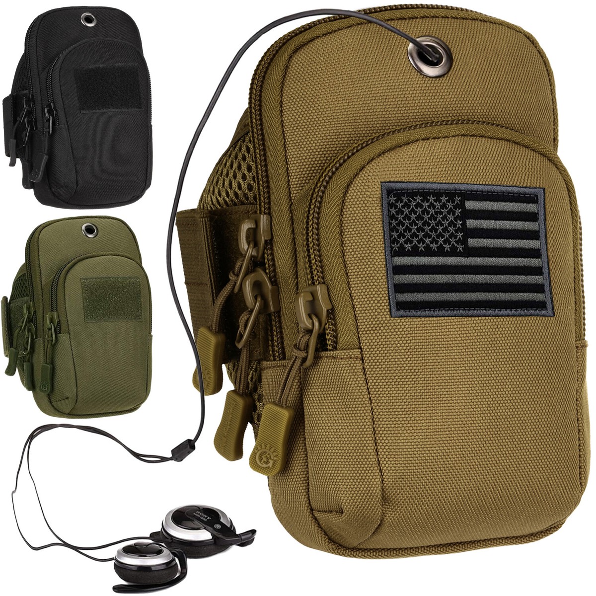 2 Pockets Large Running Phone Armband Holder Tactical Molle Arm