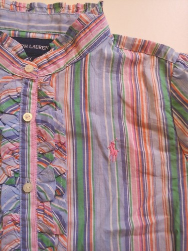 NWT Ralph Lauren Girls Puff Sleeve Short Shirt Multi 6X - Picture 4 of 6