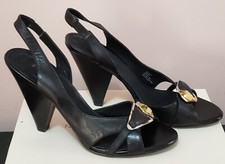 BCBG Bellow Black Calf Open Toe Sling Back High Heel Sandal Women's Shoe 9 NEW