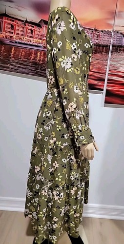 Madewell Cinch-Waist Tiered Midi Dress in Wildblooms Green Sz L Long Sleeve #F - Picture 5 of 16