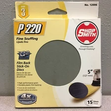 Shopsmith 12006 5" Aluminum Oxide Adhesive Sanding Disc 220 Grit Very Fine 15 pk