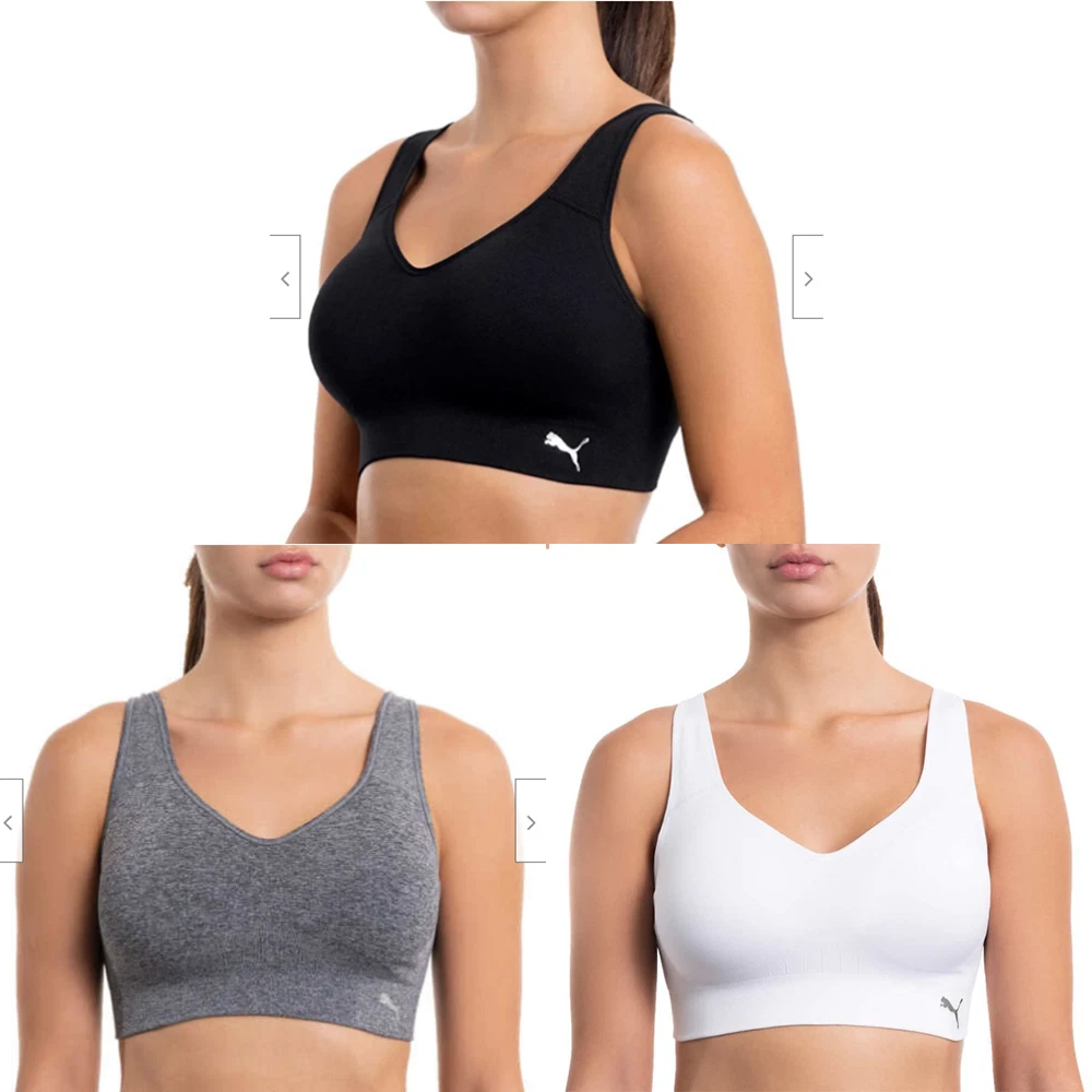 Puma Sports Bra 2 Pack, Moisture Wicking, Removable Cups, Tag-Free S, M,  XL