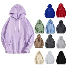 Mens Hooded Sweatshirt Long Sleeve Drawstring Casual Pullover Solid Hoodies Tops