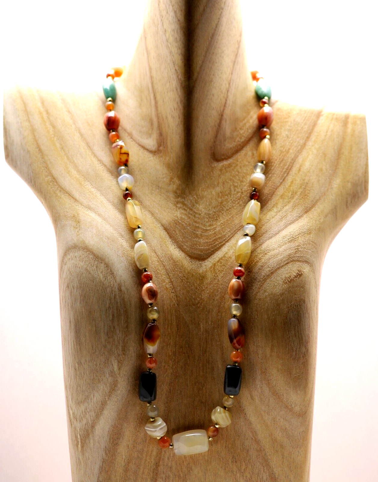 Multi-Color Agate Natural Gemstone Necklace Vinta… - image 2