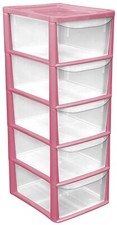 Large Pink 5 Drawer Plastic Storage Tower Unit Chest Home Bedroom School Office