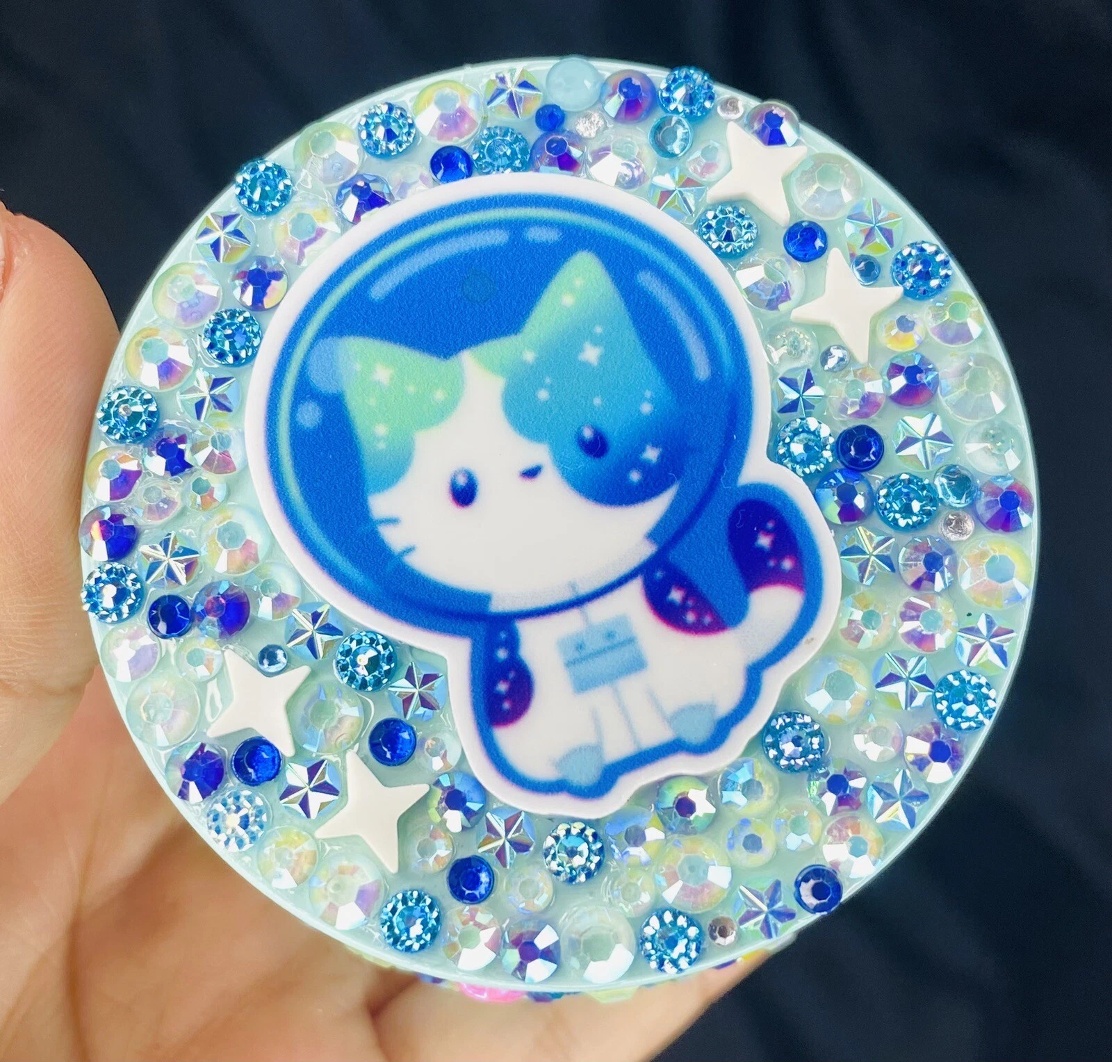 Blue Space Kitty Tobacco Herb Spice Grinder Herbal Smoke Metal Glow-In-Dark