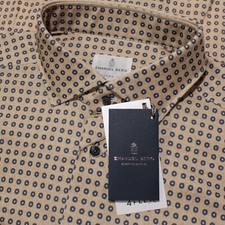 Emanuel Berg NWT Byron Casual Button Down Shirt Size 43 17 L/XL Beige w/ Circles