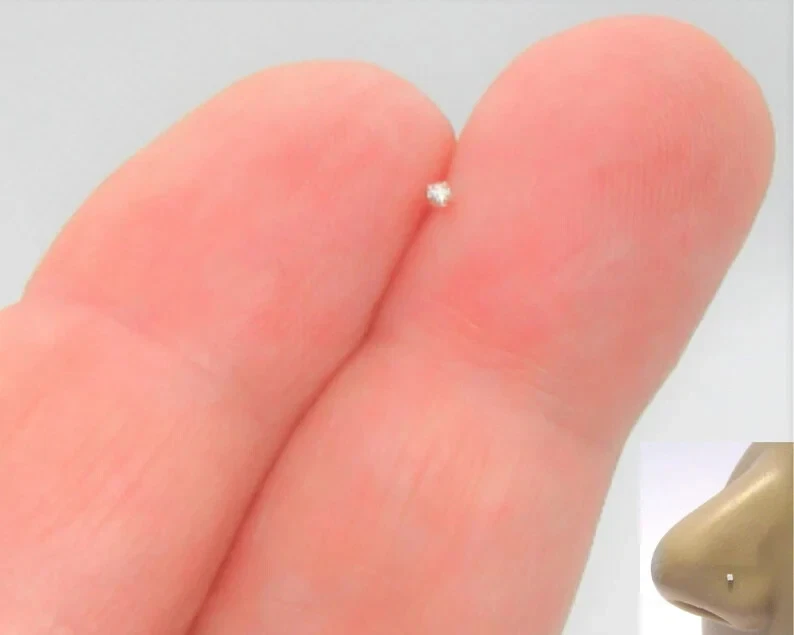 L-образный натуральный бриллиант 0,03 карата спираль нос гвоздики пирсинг булавка в 14K белое золото - Изображение 2 из 4