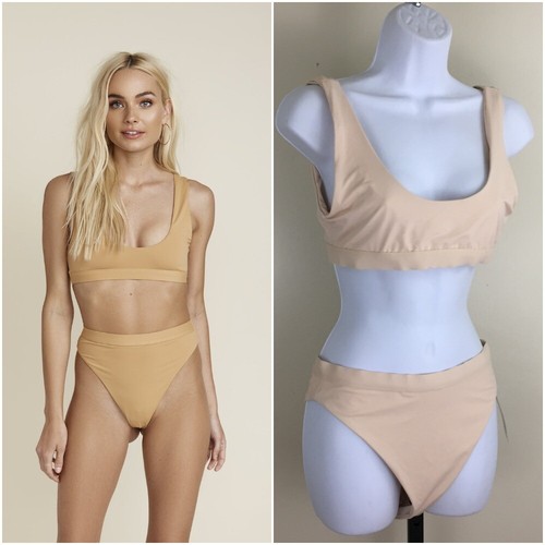NWT DIPPIN DAISY Womens sz Medium Nude/Beige High Waisted Bikini Set Swimwear