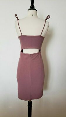 mauve ribbed strappy cut out detail bodycon dress Urban Outfitters Bodycon Dress New Size Small XS Coquette Bow Cut Out Pink  Mauve