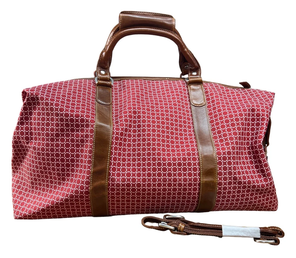 Bolso de Lona Barrington Weekender Lona Cuero Rojo Marrón Nuevo Foto 2 de 4