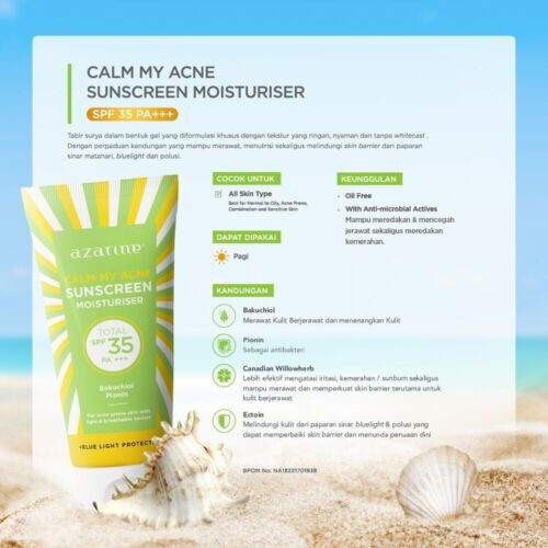Azarine Calm My Acne Sunscreen Moisturiser SPF35 PA+++ 40g