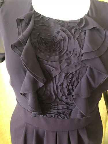 Jones New York New Dress Purple Solid Short Sleeve Ruffled Fancy Front Size 14 - Picture 2 of 9