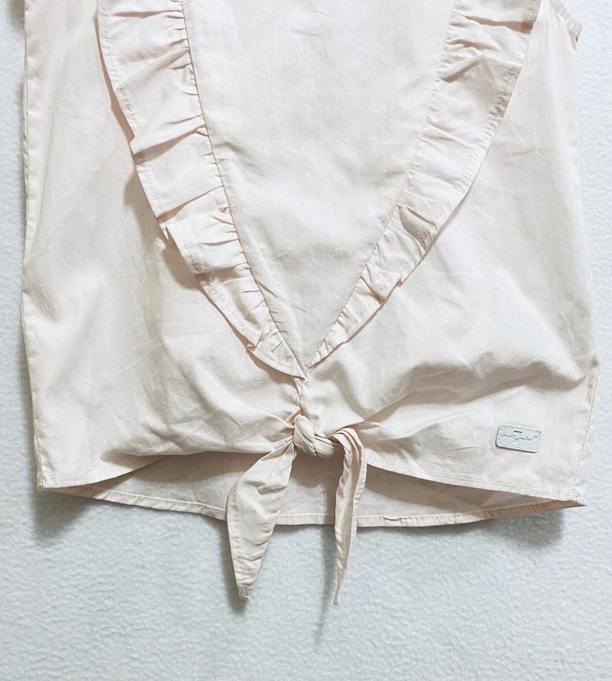 7 For All Mankind 女孩 6X Flutter 袖荷叶边上衣绑带腰棉质粉色 — 第 2/4 张图片