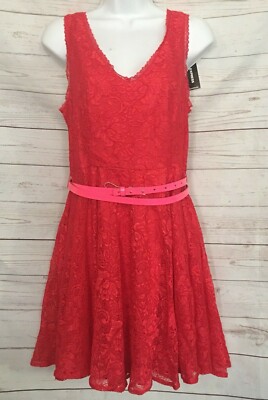 EXPRESS Christmas Holiday Skater Dress Flare Lace Sexy Red Size 8 Lined  V-Front | eBay