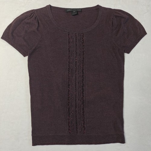Marc by Marc Jacobs Medium Plum Purple Short Puff Sleeve Knit Metallic Detail - Picture 2 of 4