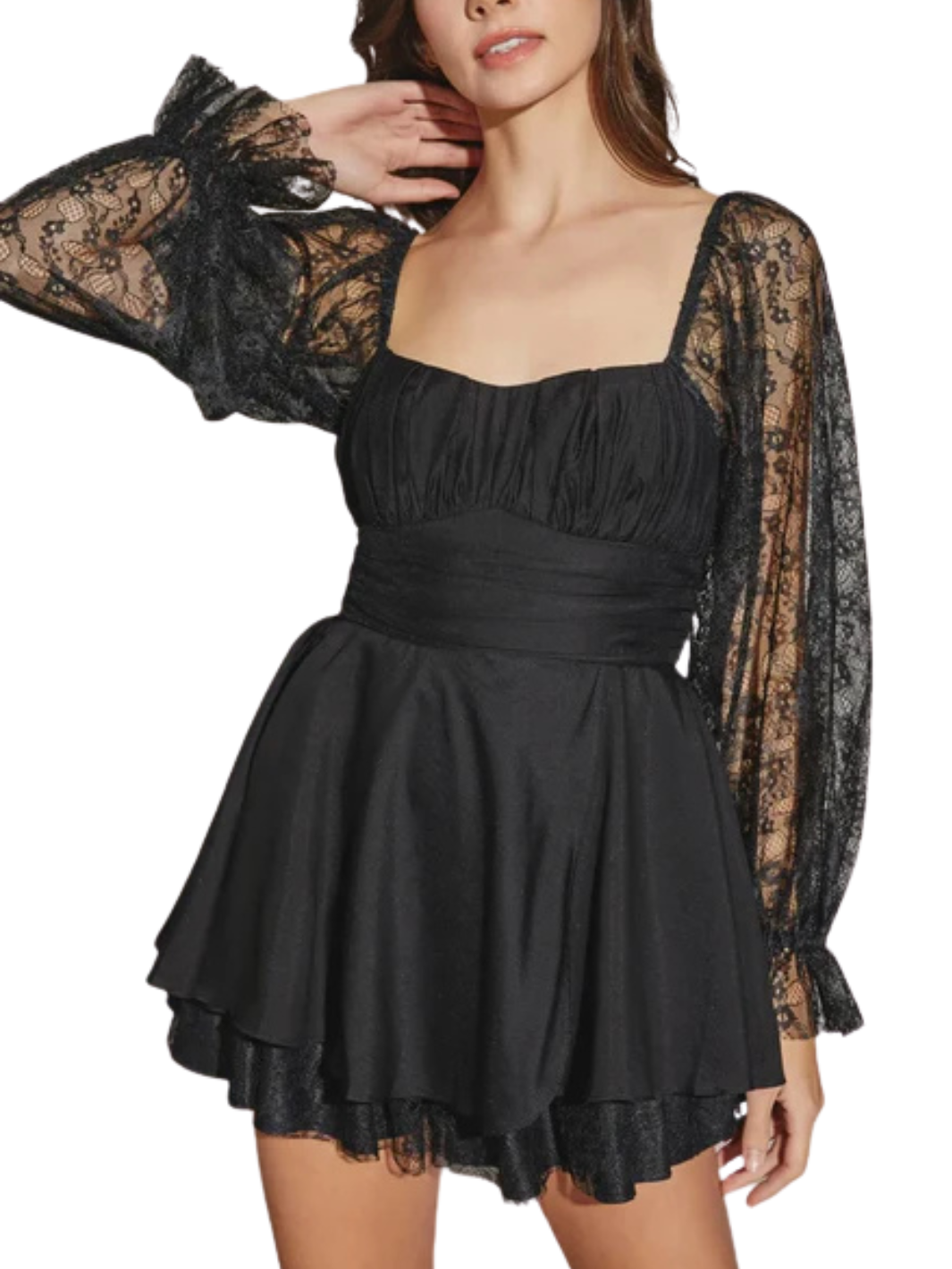 Little Black Dress, Long Lace Sleeves, Sweetheart Neck, Mini, Size: Small