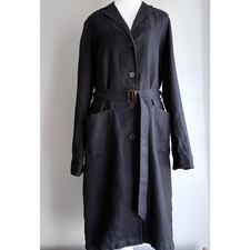 Lauren Ralph Lauren 100% Linen Belted Shirt Dress Black Trench Minimalist S