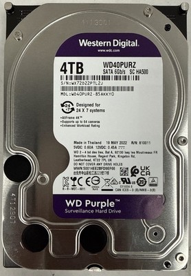 Western Digital Purple 4TB Surveillance HDD 3.5'' SATA 6Gb/s WD40PURZ 100% Health